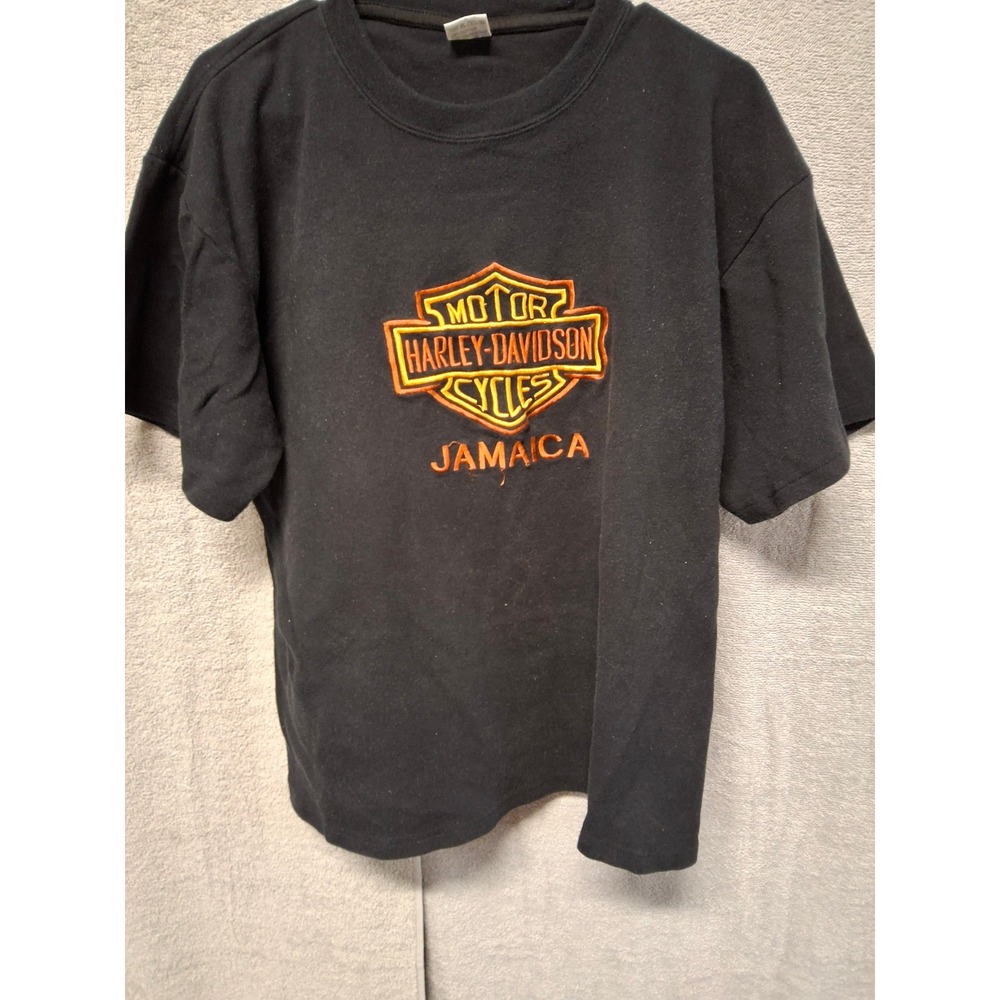Harley Davidson Jamaica Vintage T Shirt Black Embroidered Logo Mens XXL Daily Ts